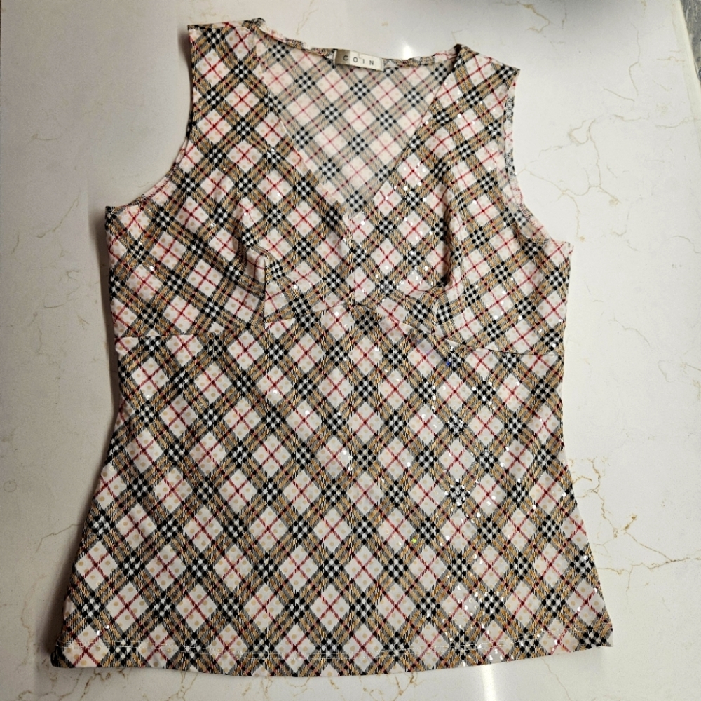 Sleeveless top size M (seems like small medium) with stretch, COIN brand